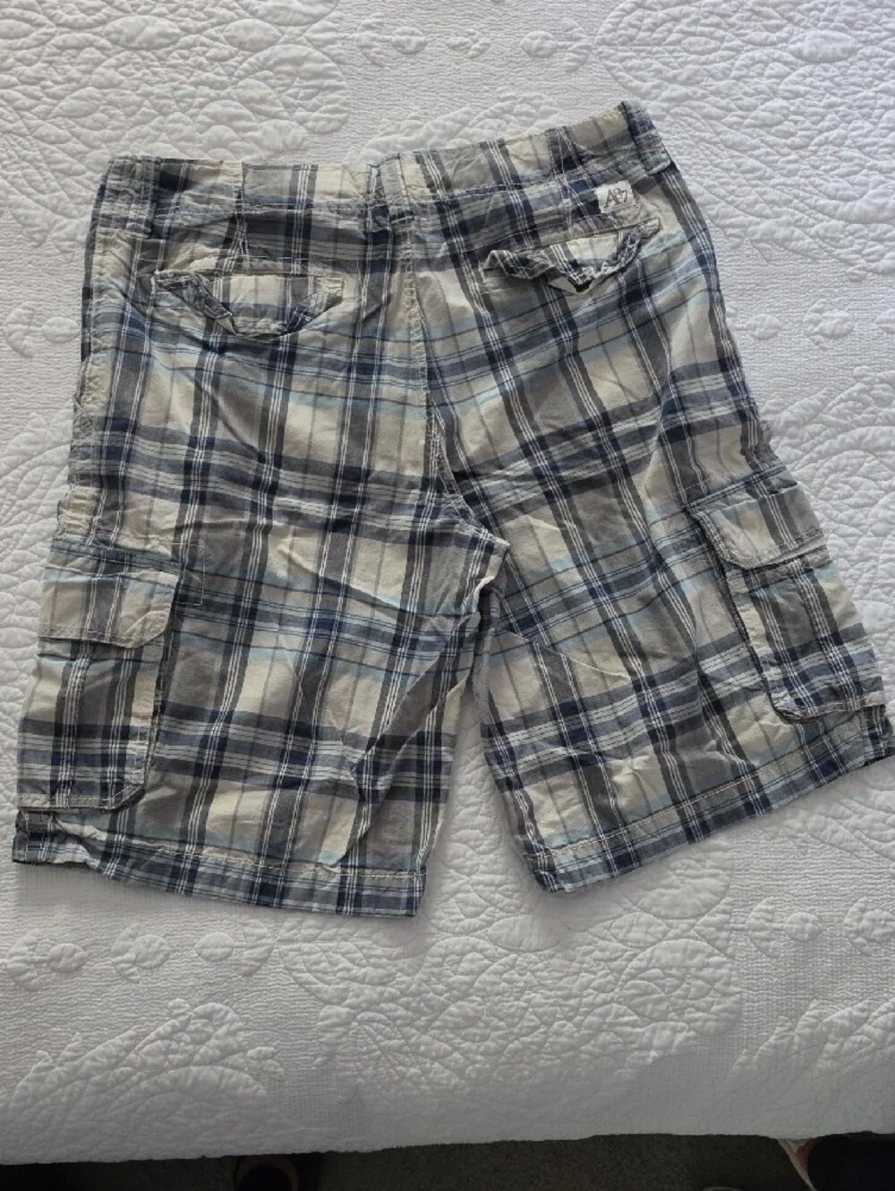 Aeropostale Men’s Plaid Cargo Shorts - Blue & White